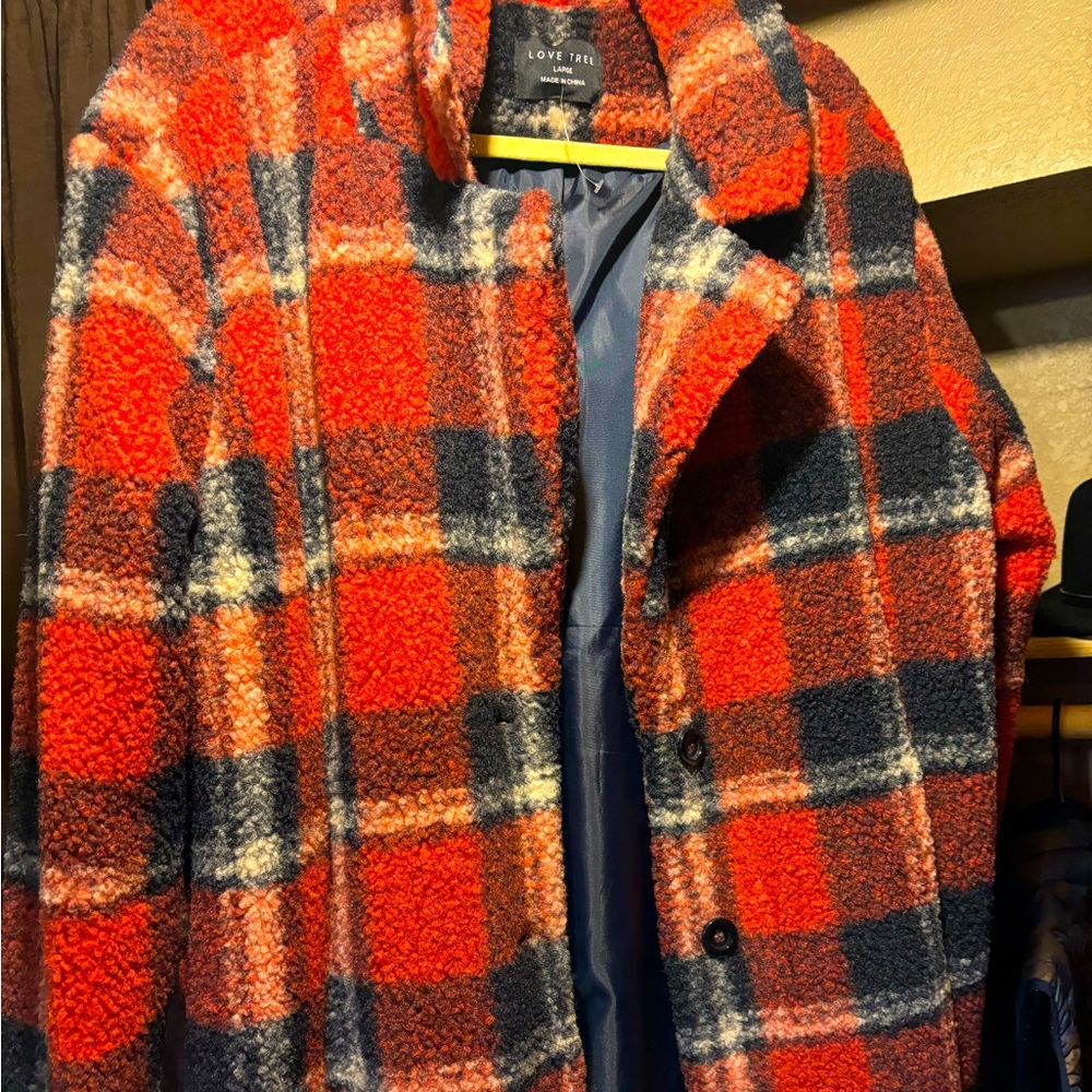 Fleece Plaid Mid-length Coat